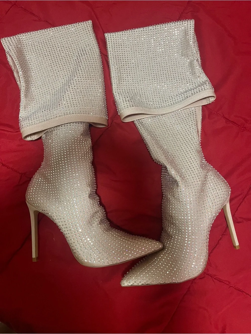 Aldo Blush Tan Rhinestone Over-the-Knee Stiletto Boots